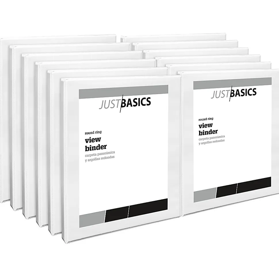 Just Basics® View 3-Ring Binder, 1/2" Round Rings, White, Pack Of 12