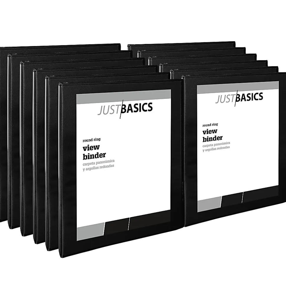 Just Basics® View 3-Ring Binder, 1/2" Round Rings, Black, Pack Of 12