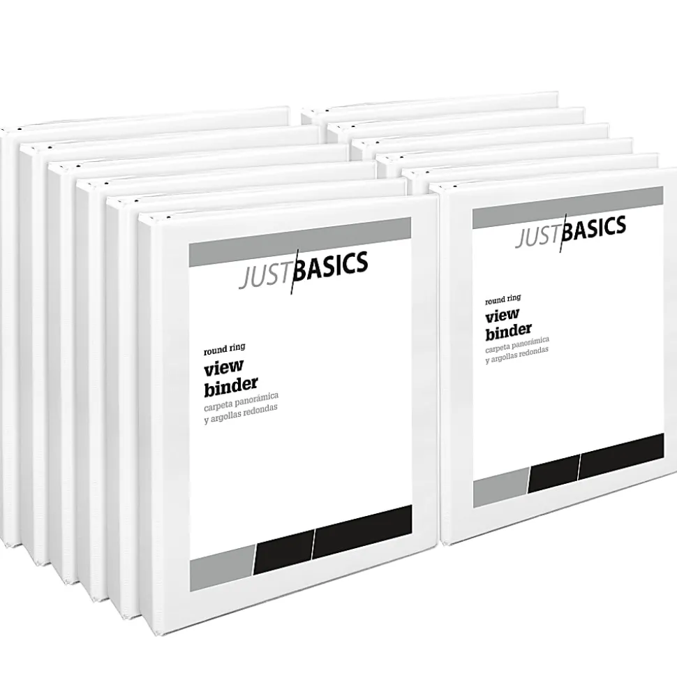 Just Basics® View 3-Ring Binder, 1" Round Rings, White, Pack Of 12