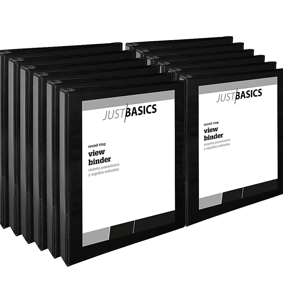 Just Basics® View 3-Ring Binder, 1" Round Rings, Black, Pack Of 12