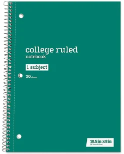 Just Basics® Wirebound Notebook, 8" x 10-1/2", College Ruled, 70 Sheets, Assorted Colors, Pack Of 6