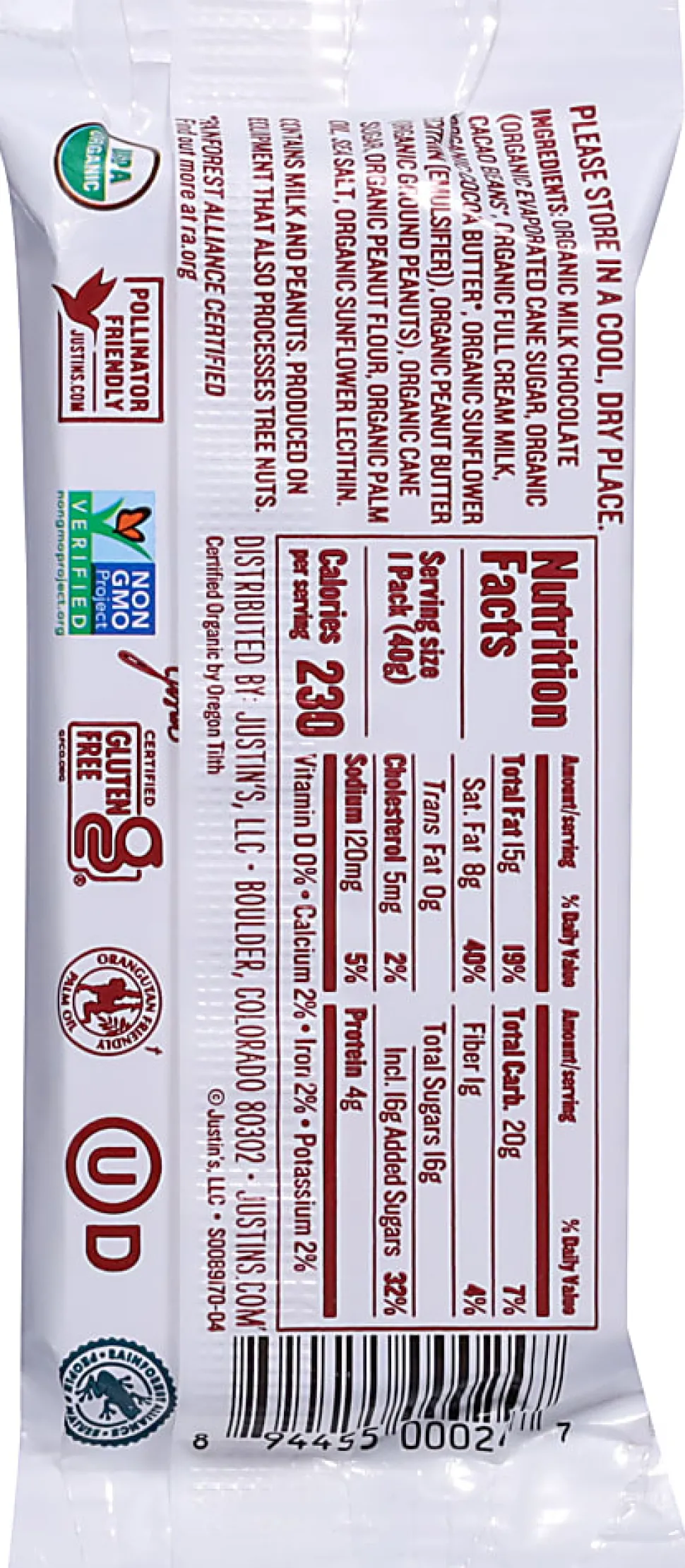 Justin's Nut Butter Cups, Organic Peanut Butter Milk Chocolate, 1.4 Oz, Total Qty 12