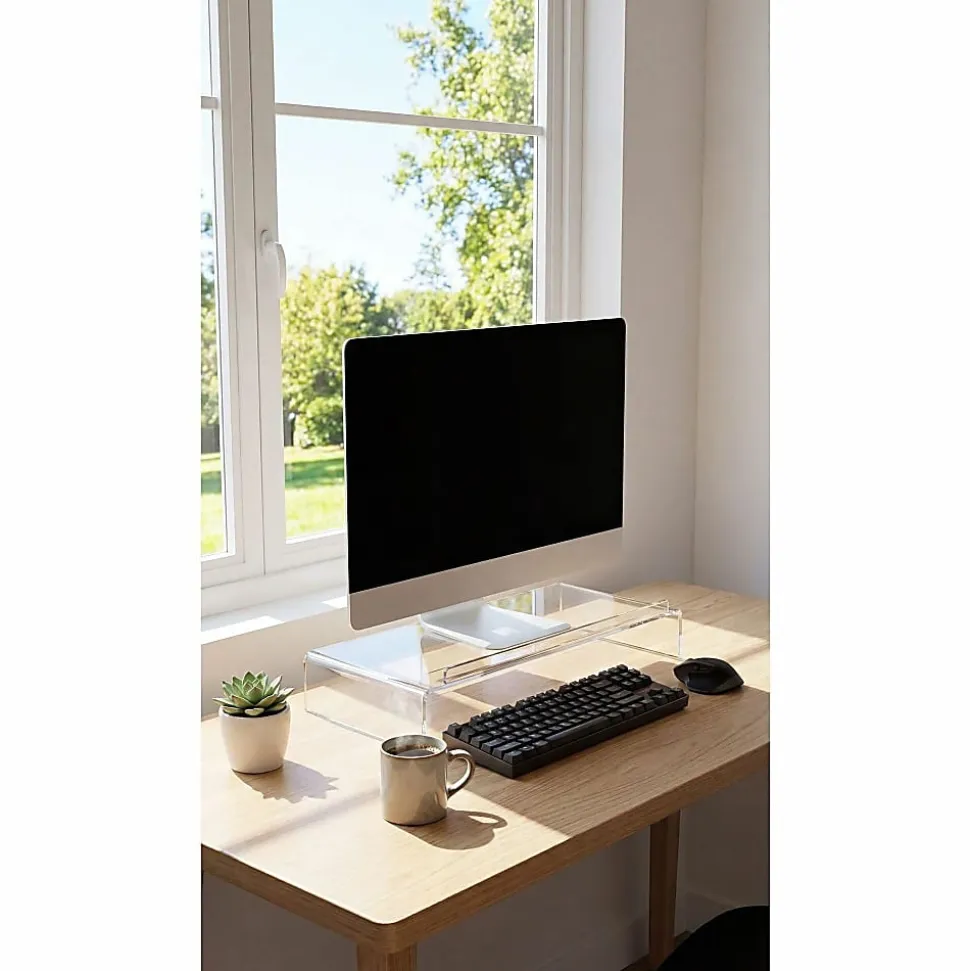 Kantek Acrylic Monitor Stand with Keyboard Storage - Up to 19" Screen Support - 50 lb Load Capacity - AMS300
