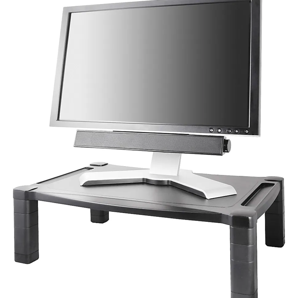 Kantek Extra Wide Adjustable Monitor Laptop Stand 20inx13in Single - 60 lb Load Capacity - 1 x Shelf(ves) - DepthDesktop - Plastic - Black