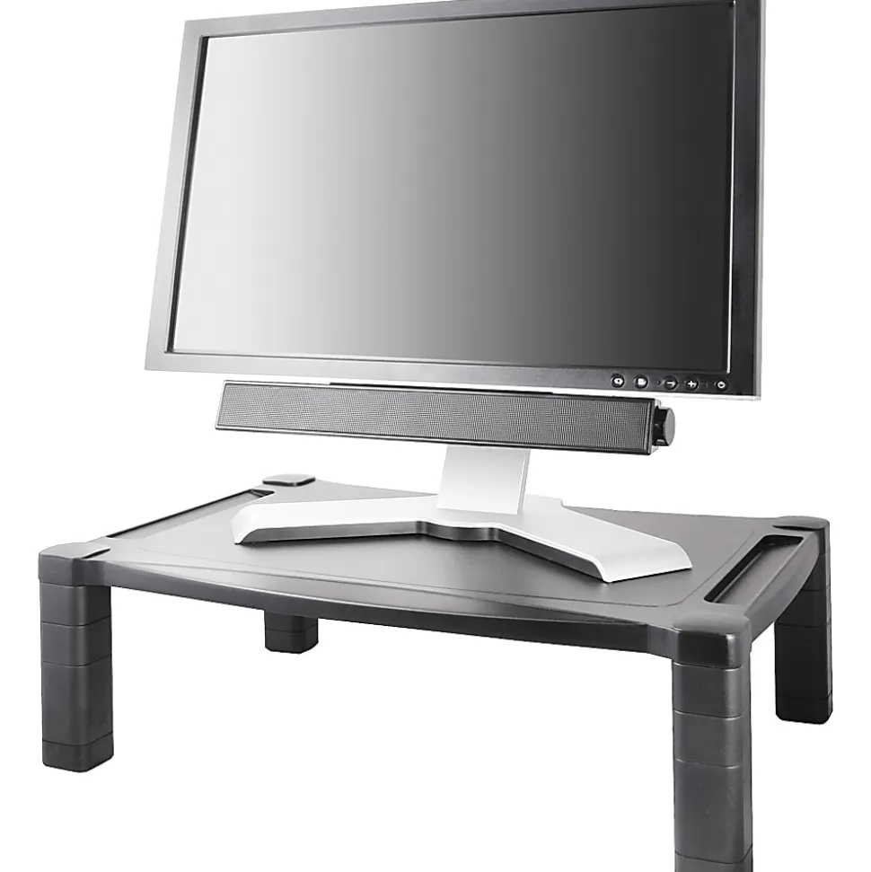 Kantek Extra Wide Adjustable Monitor Laptop Stand 20inx13in Single - 60 lb Load Capacity - 1 x Shelf(ves) - DepthDesktop - Plastic - Black