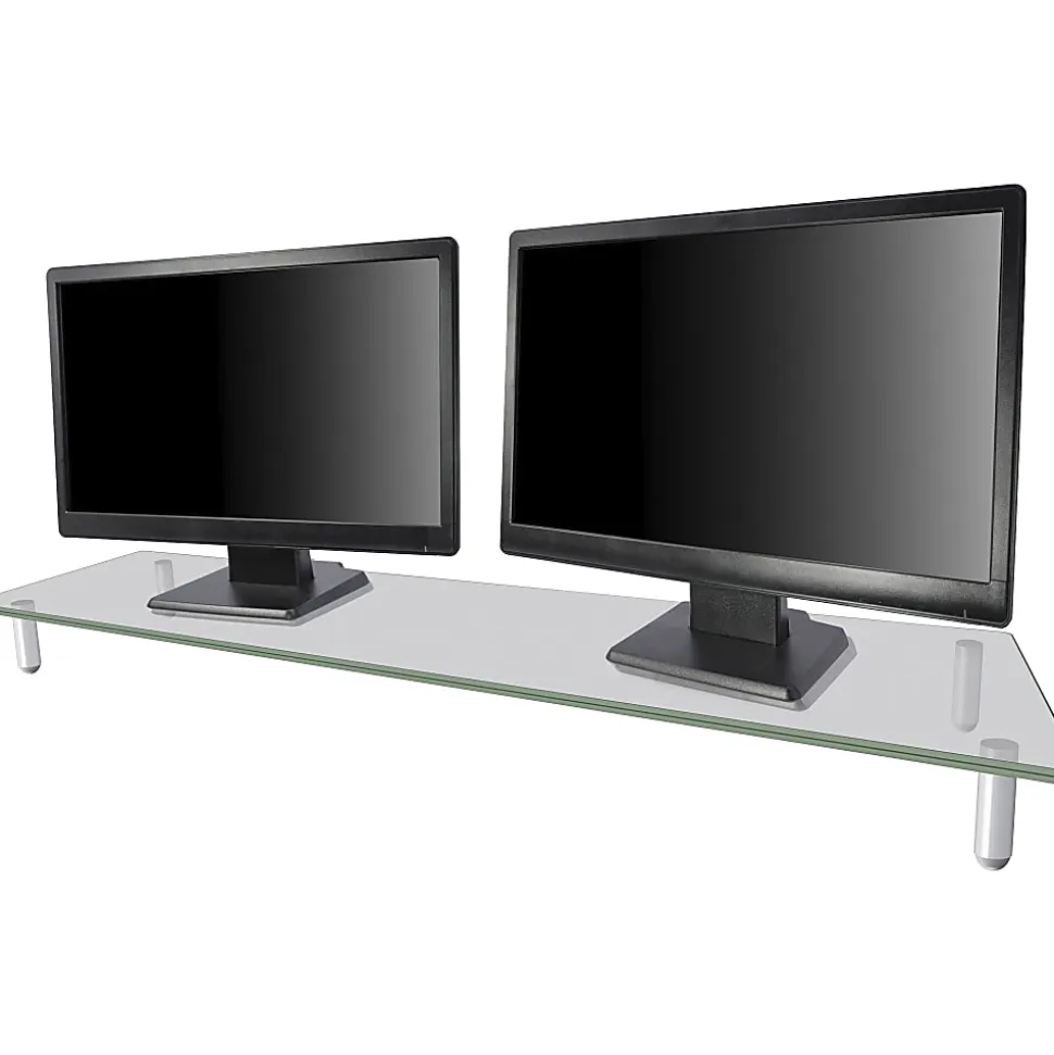 Kantek Extra-Wide Glass Monitor Riser/Desk Shelf, 60 lb Load Capacity, 3.25"H x 39.40"W x 10.20"D, Desktop, Tempered Glass, Clear