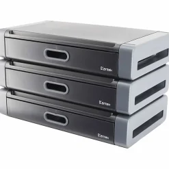 Kantek Monitor Riser with Drawer and Tablet/Smartphone Slot, 4"H x 19"W x 11"D, Polystyrene, Black, Gray