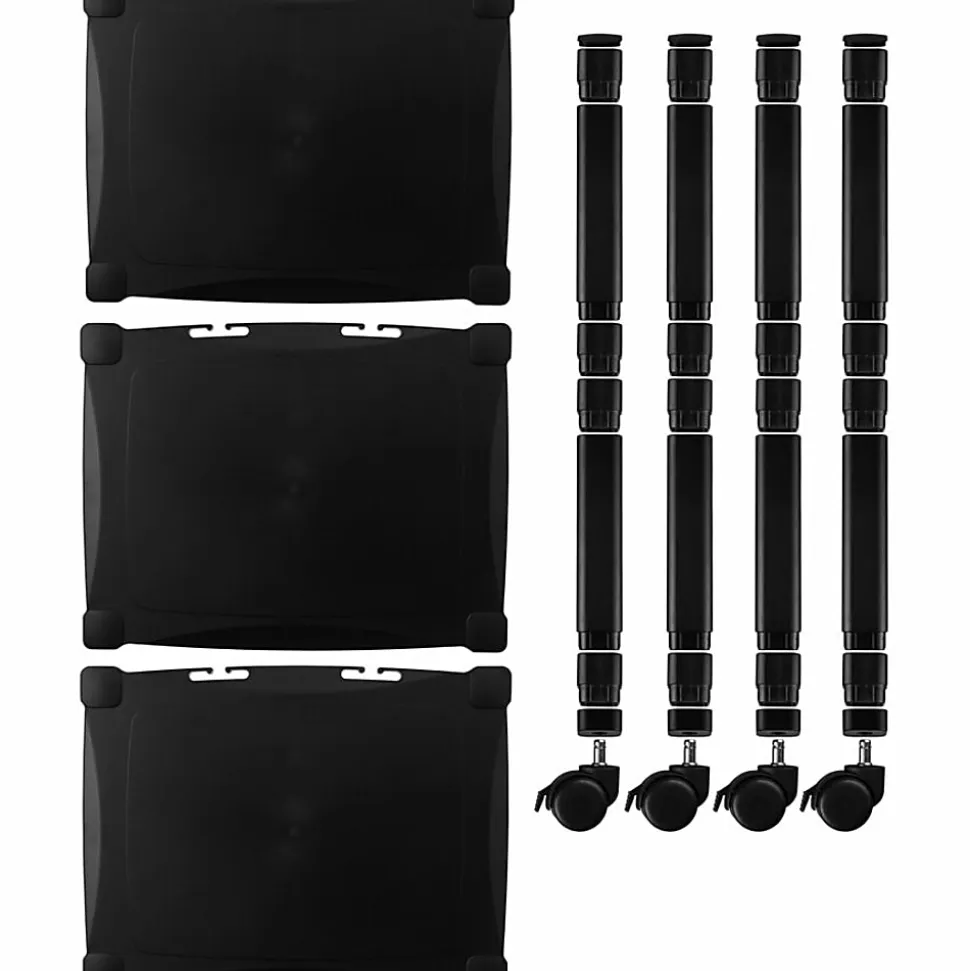 Kantek 3-Shelf Mobile Printer/Fax Stand, 19 3/4"-24 1/4"H x 17"W x 13 1/4"D, Black