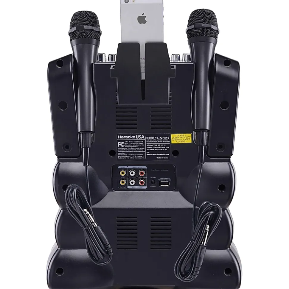 Karaoke USA GF946 Bluetooth Karaoke Machine With Synchronized LEDs, 10”H x 13”W x 17-13/16”D, Black