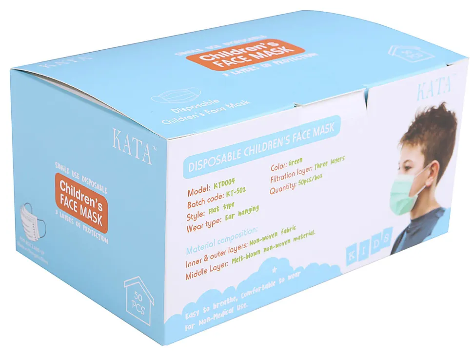 Kata 3-Ply Pleated Disposable Children's Face Masks, One Size, Green, Box Of 50 Masks