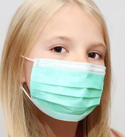 Kata 3-Ply Pleated Disposable Children's Face Masks, One Size, Green, Box Of 50 Masks
