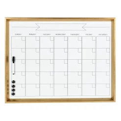 Kate and Laurel Calter Magnetic Framed Dry-Erase Calendar, Melamine, 21-1/4” x 27-1/2”, White, Gold Plastic Frame