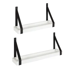 Kate and Laurel Sudbury Wood and Metal Wall Shelf Set, White/Black, Set Of 2 Shelves