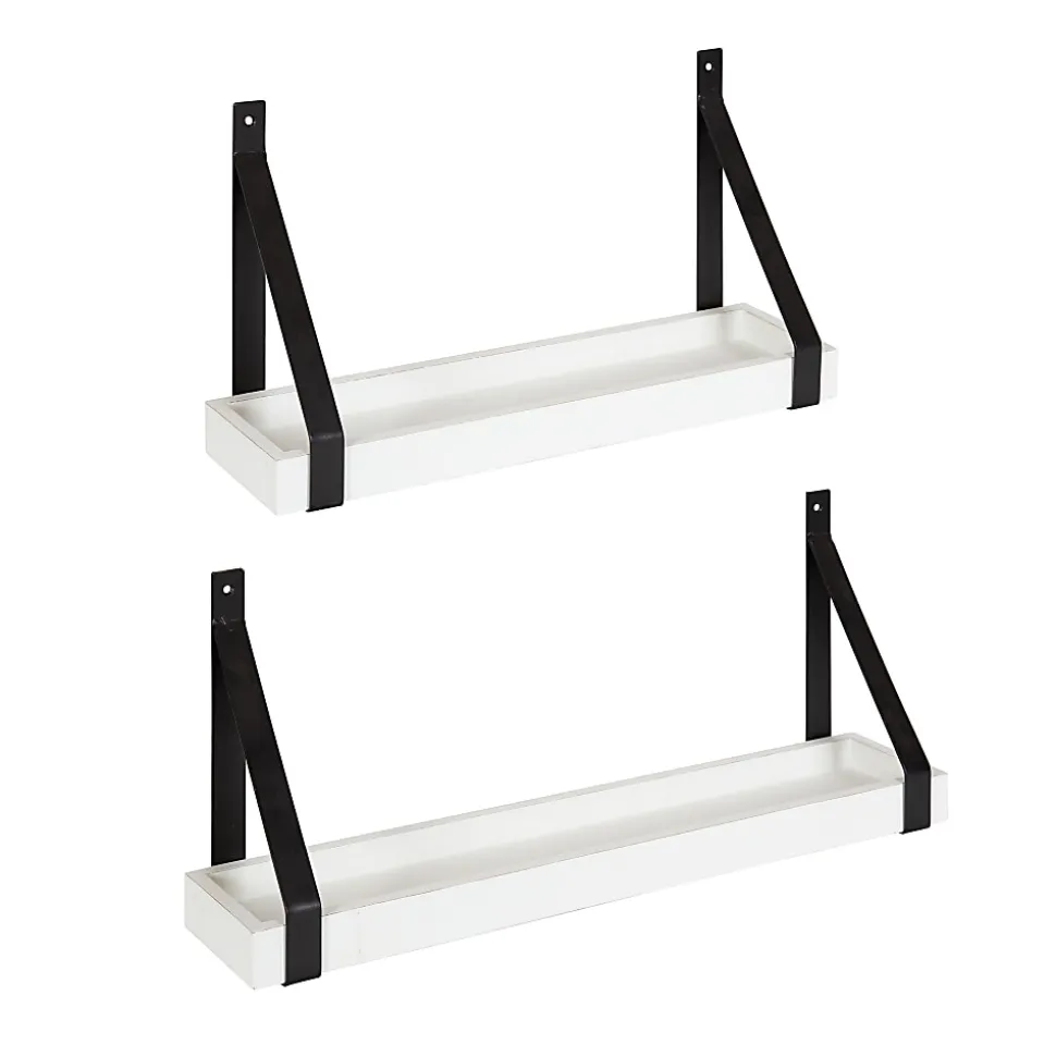 Kate and Laurel Sudbury Wood and Metal Wall Shelf Set, White/Black, Set Of 2 Shelves