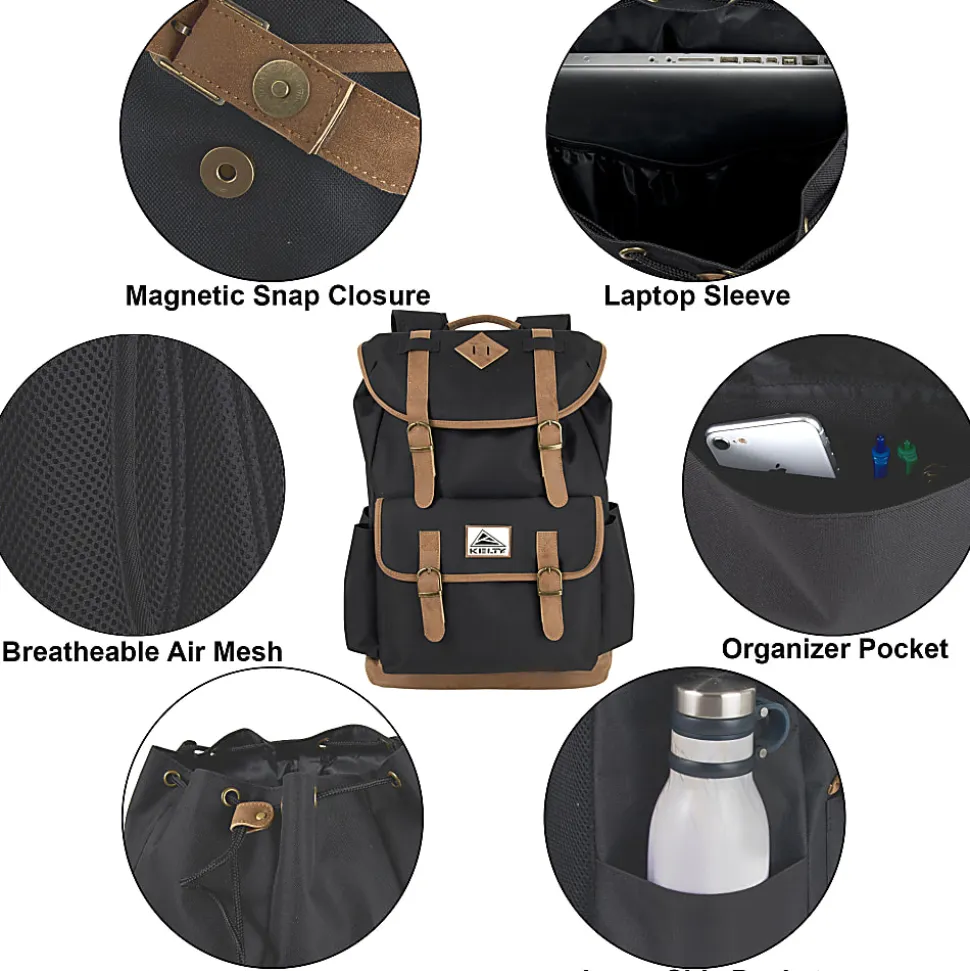 Kelty Drawstring Backpack With 17” Laptop Pocket, Black