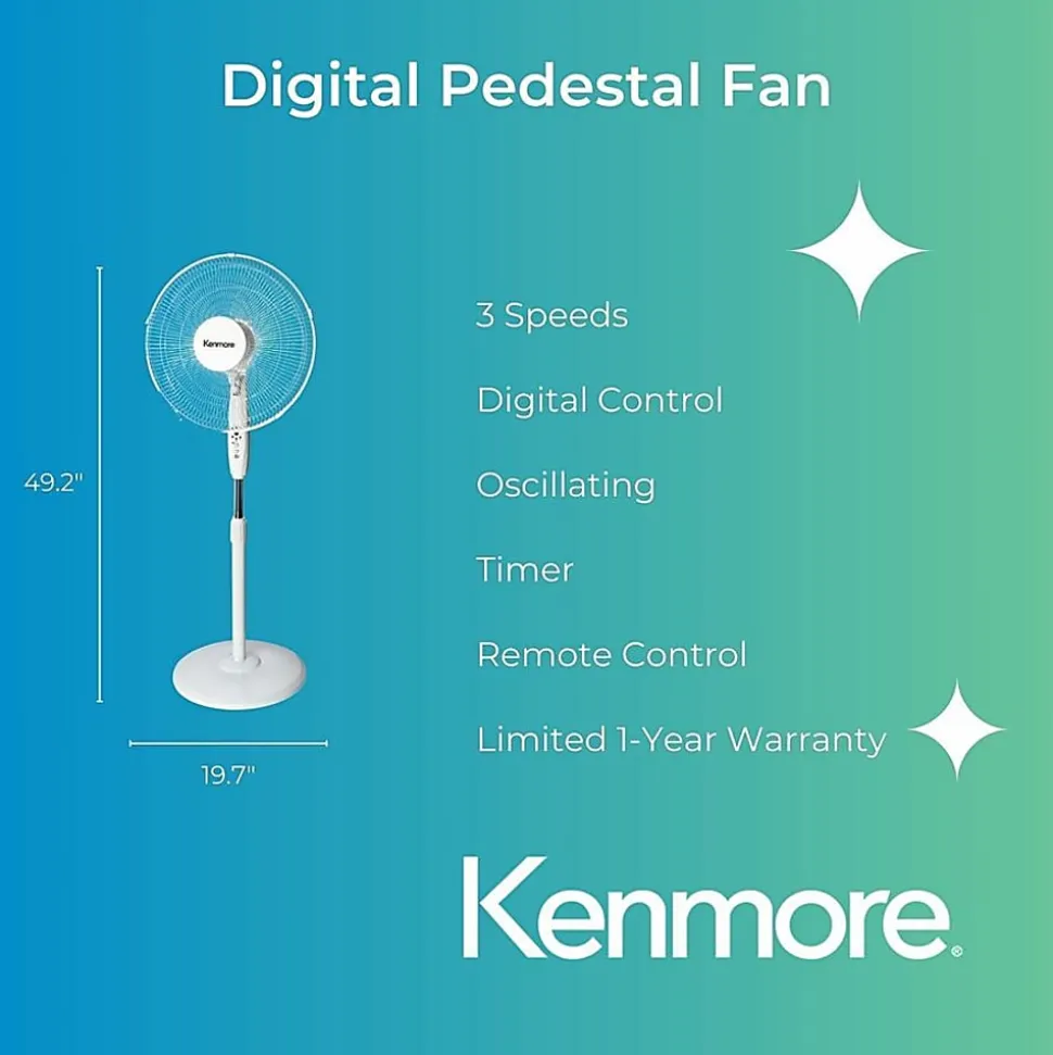 Kenmore 12" Pedestal Fan - 3 Speed - White