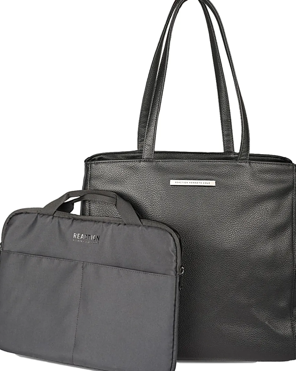 Kenneth Cole Faux Leather Marley 16" Laptop Tote With Removable Laptop Sleeve, 14”H x 15”W x 7-1/2”D, Black