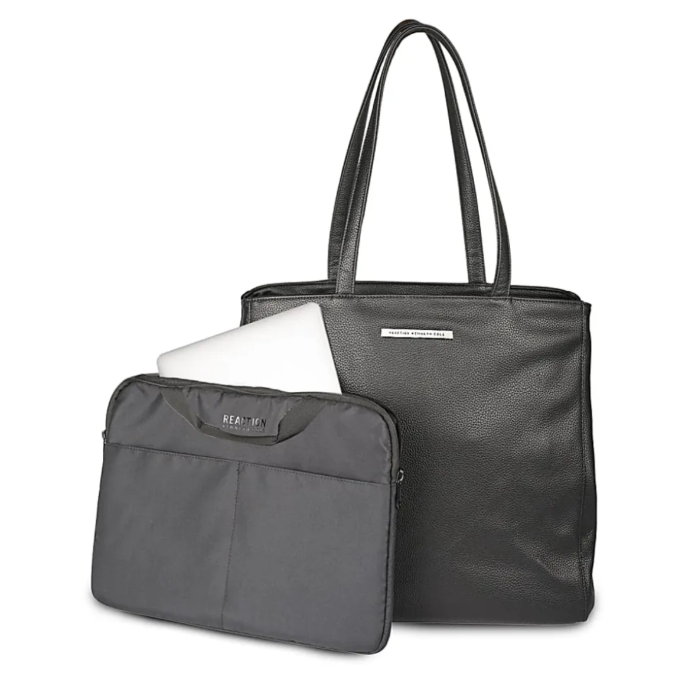 Kenneth Cole Faux Leather Marley 16" Laptop Tote With Removable Laptop Sleeve, 14”H x 15”W x 7-1/2”D, Black