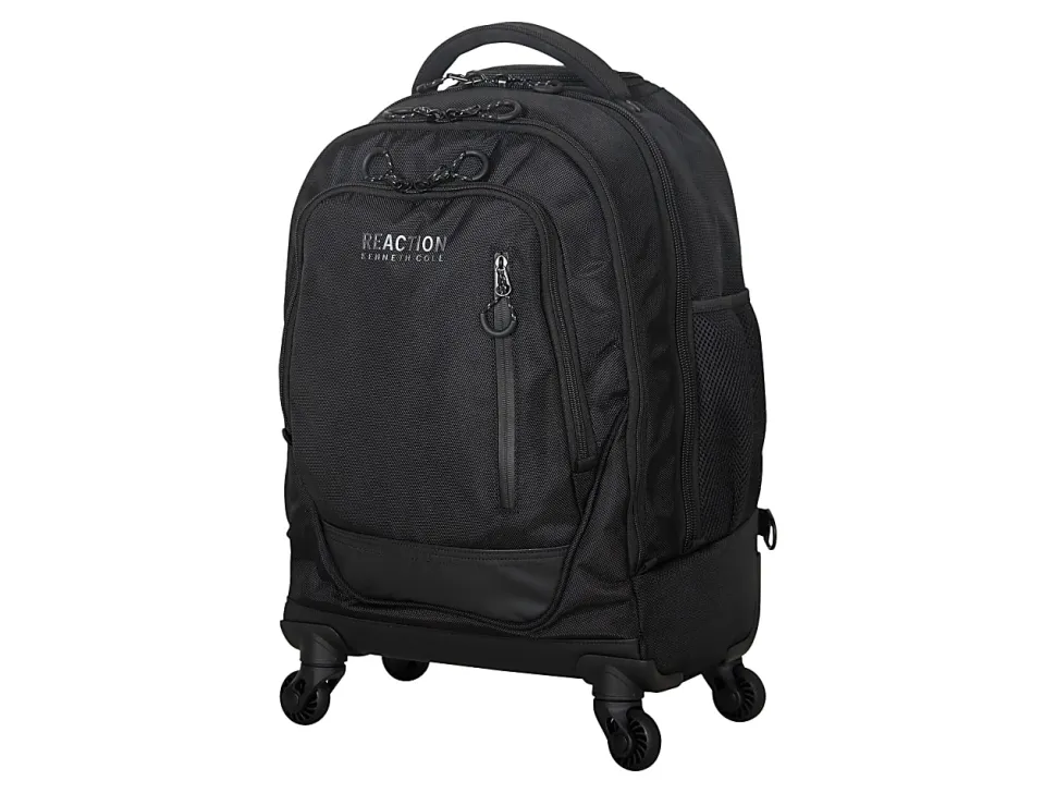 Kenneth Cole Reaction Polyester Double-Compartment 4-Wheel Rolling Backpack With 17" Laptop Pocket, Black