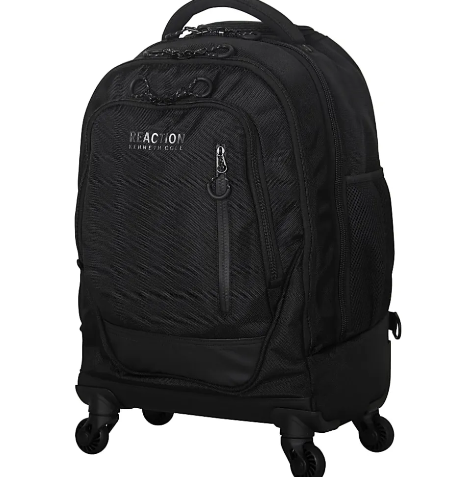 Kenneth Cole Reaction Polyester Double-Compartment 4-Wheel Rolling Backpack With 17" Laptop Pocket, Black