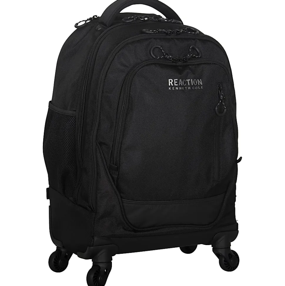 Kenneth Cole Reaction Polyester Double-Compartment 4-Wheel Rolling Backpack With 17" Laptop Pocket, Black