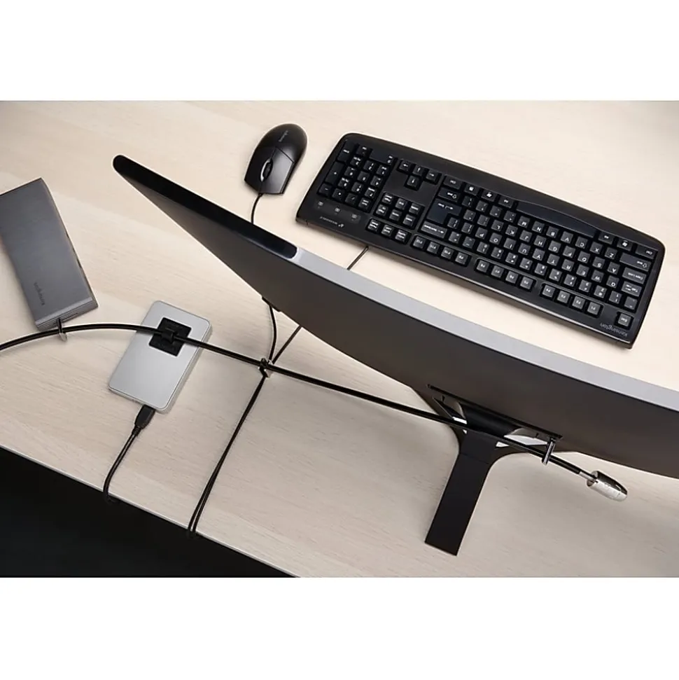 Kensington Desktop & Peripherals Locking Kit 2.0 - 8 ft Cable - Keyed Lock - Black - Carbon Steel - For Desktop Computer