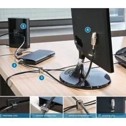 Kensington Desktop & Peripherals Locking Kit 2.0 - 8 ft Cable - Keyed Lock - Black - Carbon Steel - For Desktop Computer
