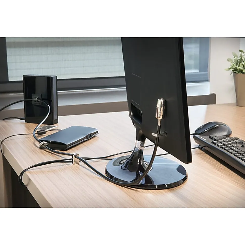 Kensington Desktop & Peripherals Locking Kit 2.0 - 8 ft Cable - Keyed Lock - Black - Carbon Steel - For Desktop Computer