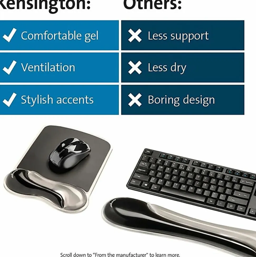 Kensington Duo Gel Mouse Pad Wrist Rest - 1.70" Height x 11.40" Width - Gray - Gel - 1 Each