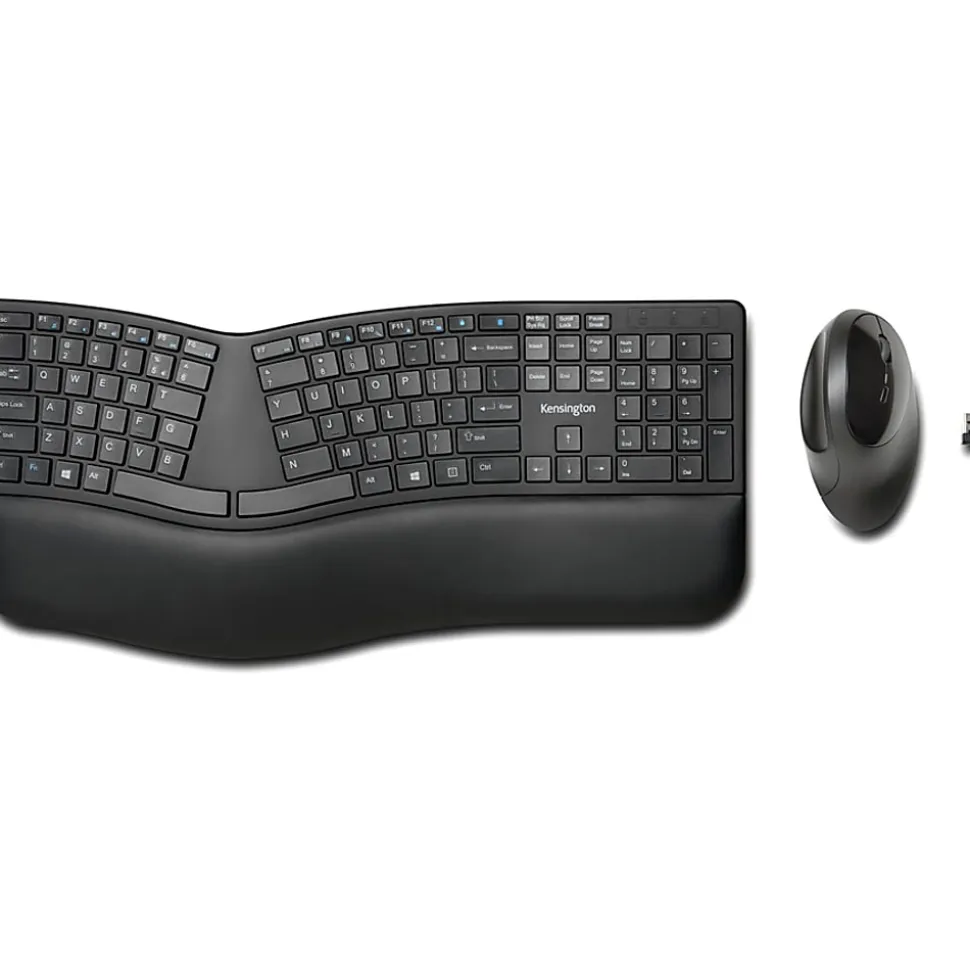 Kensington Pro Fit Ergo Wireless Keyboard and Mouse-Black - USB Wireless Bluetooth/RF 4.0 2.40 GHz Keyboard - K75406US