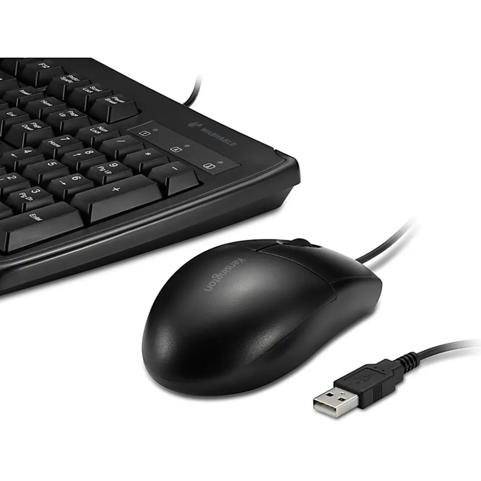 Kensington Pro Fit Washable Wired Desktop Set - USB Cable Keyboard - 104 Key - USB Cable Mouse - Optical - 70316