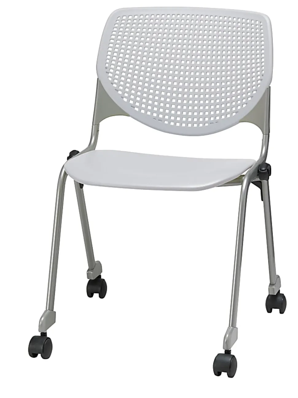 KFI Studios KOOL Stacking Chair With Casters, Light Gray/Silver