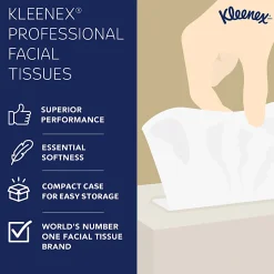 Kimberly Clark Kleenex Professional 2 Ply Facial Tissue, Flat Box, White, 125 Tissues Per Box, Case Of 12 Boxes