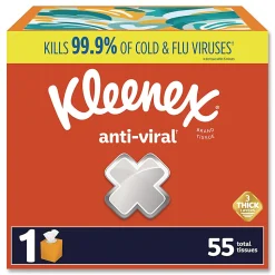 Kleenex® Anti-Viral Facial Tissue, 3-Ply, White, 55 Sheets/Box, 27 Boxes/Carton