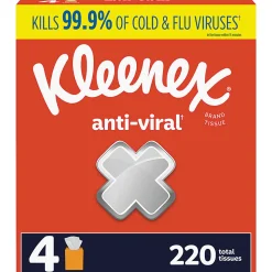 Kleenex® Anti-Viral 3-Ply Facial Tissues, White, 55 Tissues Per Box, Pack Of 4 Boxes