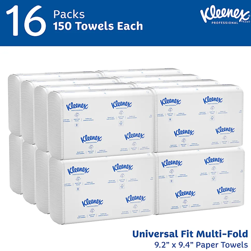 Kleenex Multifold Paper Towels (01890), White, 16 Packs / Case, 150 Tri Fold Paper Towels / Pack, 2,400 Towels / Case