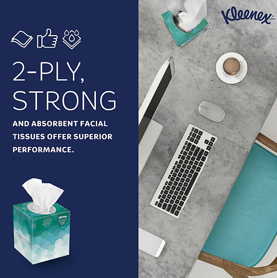 Kleenex® Professional Facial Tissue, Upright Facial Tissue Cube Boxes for Business, 90 Sheets, 6 Boxes