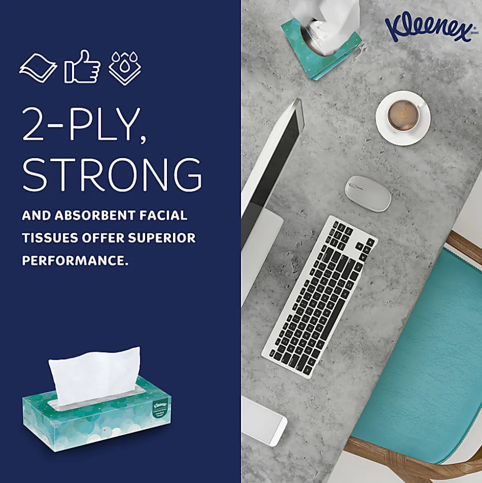 Kleenex® Professional Facial Tissue for Business, Flat Tissue Boxes, 2-Ply, White, 100 Tissues Per Box, Carton Of 36 Boxes