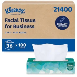 Kleenex® Professional Facial Tissue for Business, Flat Tissue Boxes, 2-Ply, White, 100 Tissues Per Box, Carton Of 36 Boxes
