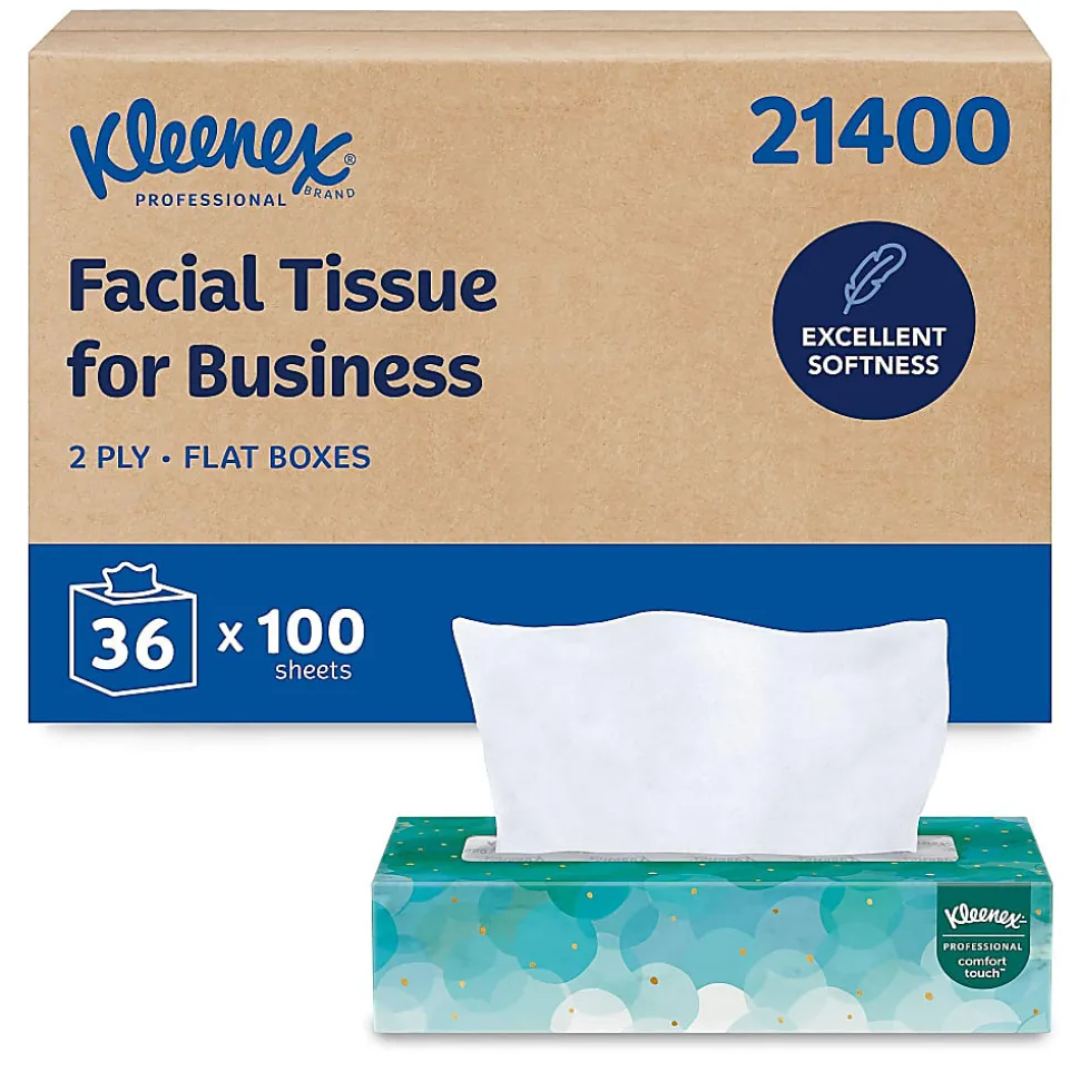 Kleenex® Professional Facial Tissue for Business, Flat Tissue Boxes, 2-Ply, White, 100 Tissues Per Box, Carton Of 36 Boxes