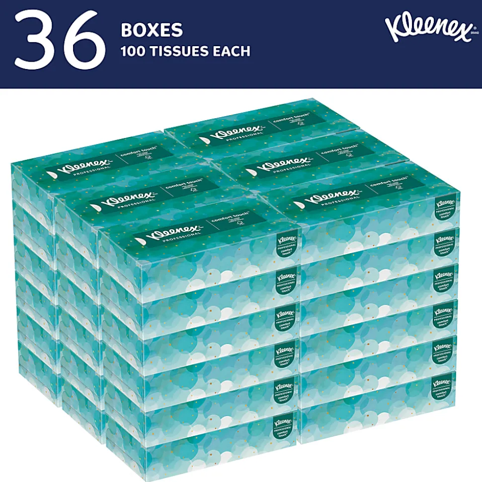 Kleenex® Professional Facial Tissue for Business, Flat Tissue Boxes, 2-Ply, White, 100 Tissues Per Box, Carton Of 36 Boxes