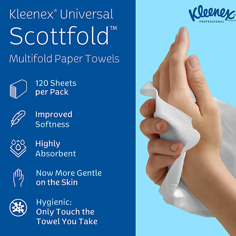 Kleenex® Scottfold™ Multifold 1-Ply Paper Towels with Fast-Drying Absorbency Pockets, White, 120 Sheets Per Pack, Case Of 25 Packs