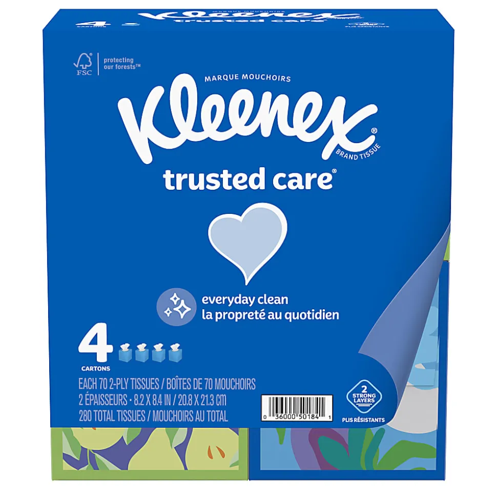 Kleenex® Trusted Care 2-Ply Facial Tissues, White, 70 Tissues Per Box, Pack Of 4