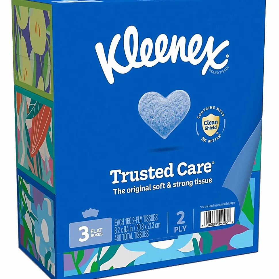 Kleenex® Trusted Care 2-Ply Tissues, 8-7/16" x 8-1/2", White, 160 Tissues Per Box, Pack Of 3 Boxes