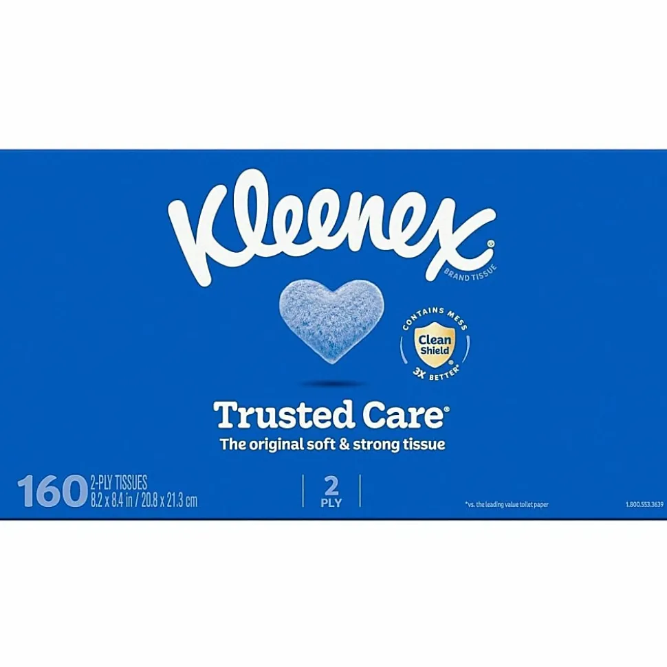 Kleenex® Trusted Care 2-Ply Tissues, 8-7/16" x 8-1/2", White, 160 Tissues Per Box, Pack Of 3 Boxes
