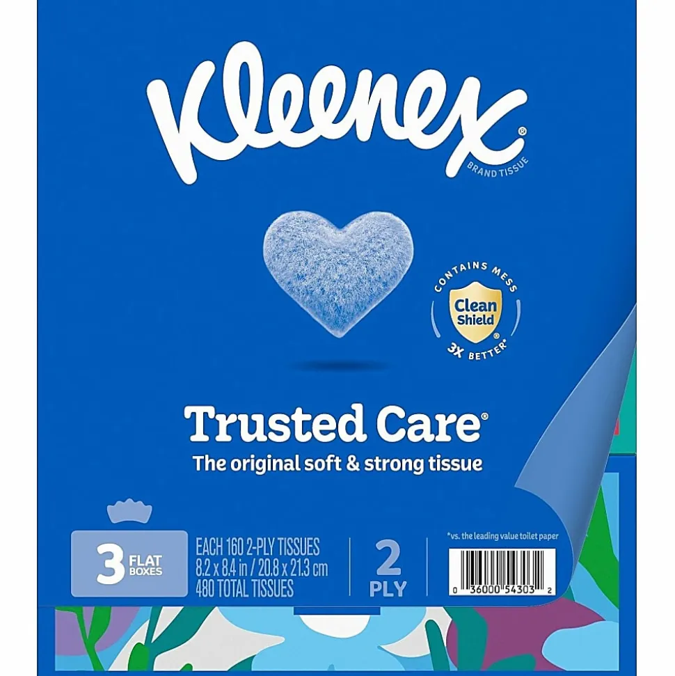 Kleenex® Trusted Care 2-Ply Tissues, 8-7/16" x 8-1/2", White, 160 Tissues Per Box, Pack Of 3 Boxes