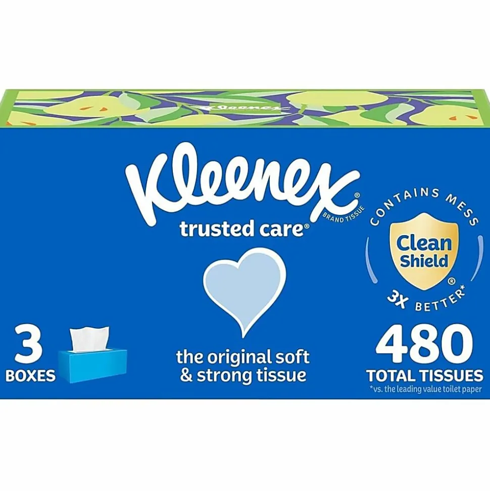 Kleenex® Trusted Care 2-Ply Tissues, 8-7/16" x 8-1/2", White, 160 Tissues Per Box, Pack Of 3 Boxes