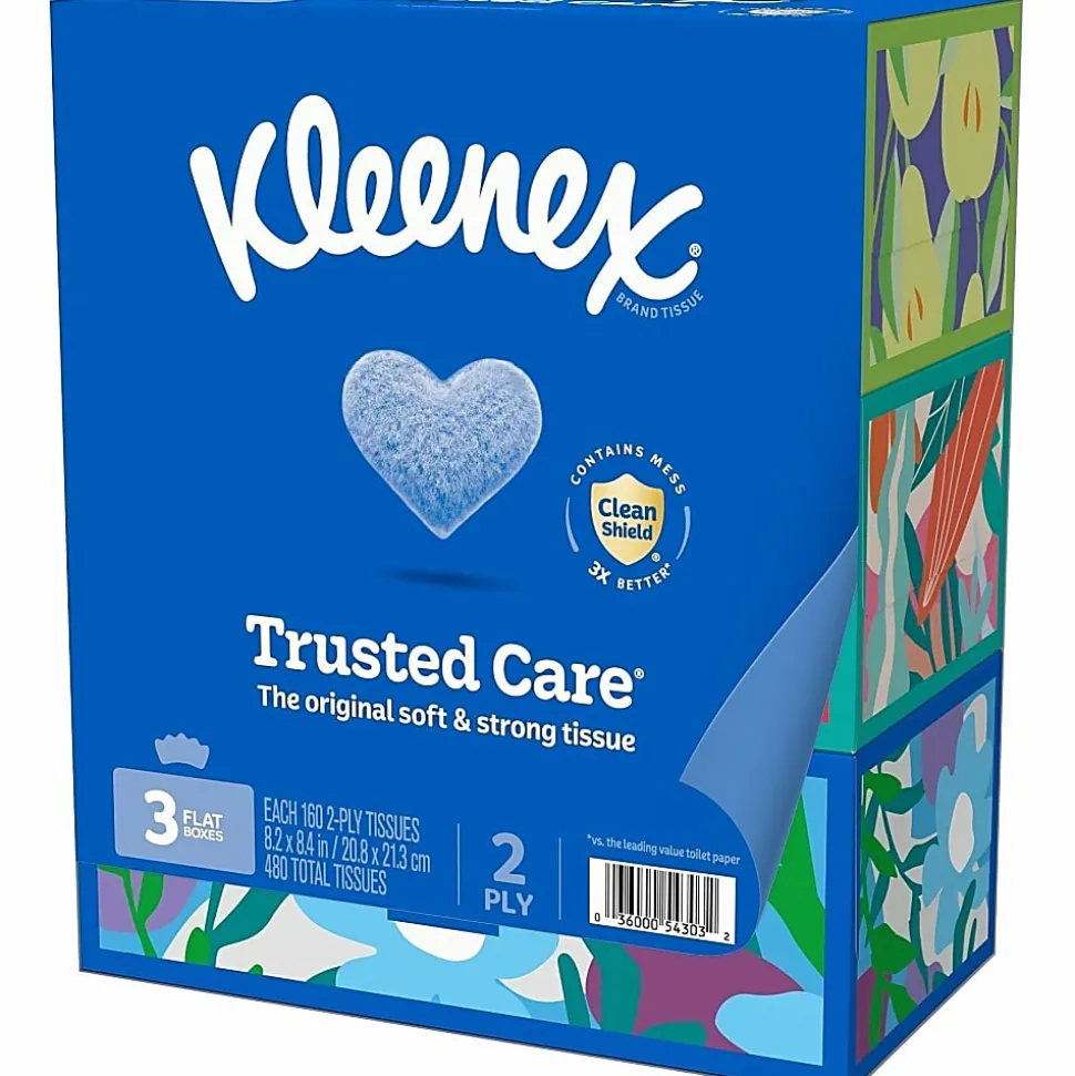 Kleenex® Trusted Care 2-Ply Tissues, 8-7/16" x 8-1/2", White, 160 Tissues Per Box, Pack Of 3 Boxes