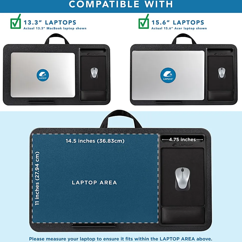 LapGear Atlas Lap Desk, 21-1/8" x 12", Black, 92008-RP