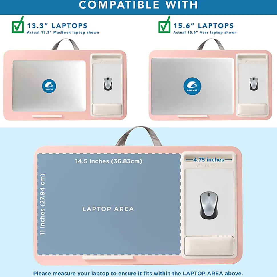 LapGear Atlas Lap Desk, 21-1/8" x 12", Blush Pink, 92004-RP